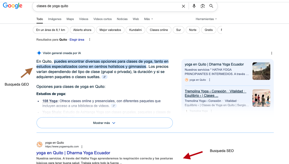 Ejemplo búsqueda SEO Y GEO 